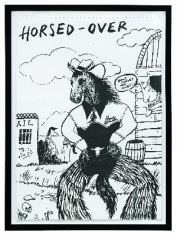 Poster of cowboy horse, reading 'horsed-over'