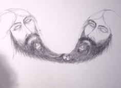 Two faces sharing beard