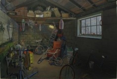 Andrew Lenaghan, Garage with Pink Buoy and Red Chair and Spot Light, 2013