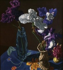 Jack Beal Still Life Vases on Flowered Cloth