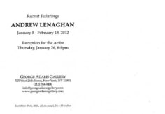 Andrew Lenaghan: Recent Paintings exhibition announcement card (back), 2012.