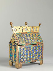 An enamelled casket showing the Crucifixion, c. 1200