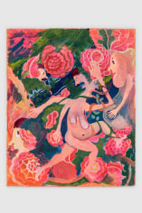 Christina Forrer, Woman on Pink Floral Background, 2018