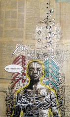 Get The Picture,&nbsp;2011, Charcoal, acrylic and pen on Arabic newspaper on canvas