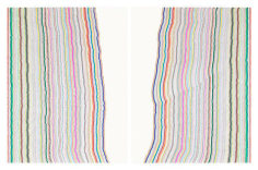 Chiral Lines 12, 2015. Graphite, marker, ballpoint, colored pencil on paper. Each: 50 x 38 inches, overall: 50 x 76 inches