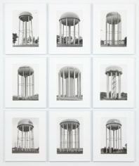 Bernd and Hilla Becher, &quot;Water Towers (USA Kugel unten Offen),&quot; 2010, Typology of 9 Gelatin Silver prints, Image size 15 3/4 x 11 1/4 inches each, Overall size 68 1/2 x 56 1/2 inches, Unique