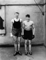 August Sander, Boxers, 1928, image 10.25 x 6.5 inches/mount 17.25 x 13.25 inches, Gelatin Silver Print, Signed on verso by Gerd Sander, estate stamp also on verso, Edition 4/12, Illustrated: August Sander - Citizens of the Twentieth Century, pg. 85