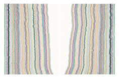 Chiral Lines 9 (BC), 2015. Graphite, marker, ballpoint, colored pencil on paper. Each: 28.5 x 22.5 inches, overall: 28.5 x 45 inches
