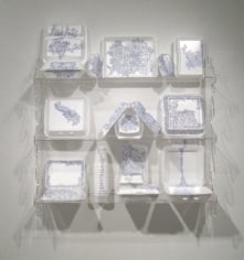 China Cabinet, 2009, Ballpoint ink on Styrofoam, Plexiglas shelf, 36 x 36 x 23 inches