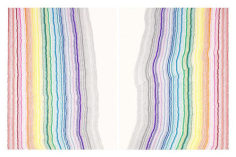 Chiral Lines 10, 2015. Graphite, marker, ballpoint, colored pencil on paper. Each: 50 x 38 inches, overall: 50 x 76 inches