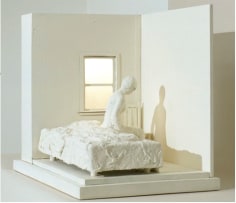 George Segal  Woman Sitting on Bed, 1996  copper, bronze, wood, plexi, electric light (white patina)  21 x 16 x 25 1/2 inches  edition of 30  $35,000  Inquire