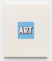 Elaine Reichek,  Swatch, Lichtenstein (Blue), 2006,  digital embroidery on linen,  12 x 10 inches,  edition of 3