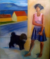 Self Portrait with Hat, House and Mischka