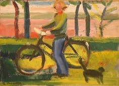 Girl on Bicycle and Cat, Maine