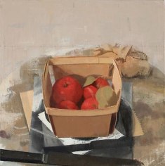 Small Red Apples in a Berry Box with Knife and Scrunchie