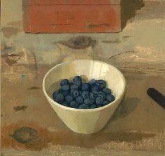 Blueberries in a Bowl with Brick and Knife