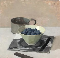 Blueberries in a Bowl with Tin Cup and Knife