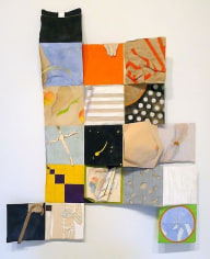 , Susan Weil, Wandering Rocks, 1996, canvas and collage on steel, 44.5 x 37 x 3 inches