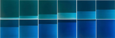 Miya Ando, Blue Tides, 2015, dye, urethane, resin on aluminum, 24 x 72 inches
