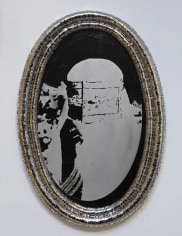 Tayeba Lipi, Trapped - 1, 2013, stainless steel razor blades and exposed drawing on mirror polished stainless steel, 29.9 x 20.1 inches/76 x 51 cm