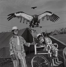 Veeru and Usman with Moti, The Performing Vulture, Jumbo Circus, Bangalore&aacute;, 1989, 16 x 20 Silver Gelatin Photograph, Ed. 25