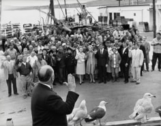 &quot;The Birds,&quot; Director Alfred Hitchcock Addresses Cast, 1963, 11 x 14 Vintage Silver Gelatin Photograph