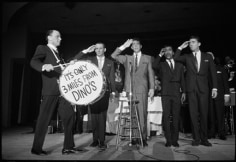The Rat Pack (Frank Sinatra, Joey Bishop, Dean Martin, Sammy Davis Jr., and Peter Lawford) with Drum, It&#039;s Only Three Miles From Dino&#039;s, 1962, Silver Gelatin Photograph