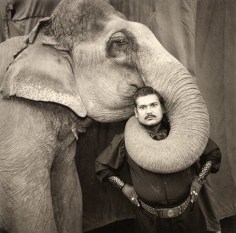 Ram Prakash Singh with his Elephant Shyama at the Golden Circus, Ahmedabad, India, 1990, 16 x 20 Silver Gelatin Photograph, Ed. 25