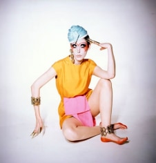 Peggy Moffitt in Silk &quot;Siamese&quot; Shantung Orange and Hot Pink Dress by Rudi Gernreich, 1968, 30 x 20 Crystal Archive Photograph, Ed. 12