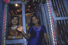 Two cage girls at night, Bombay, 1978, 12-1/4 x 18-3/4 Dye Transfer Photograph
