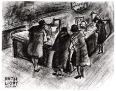 RUTH LIGHT BRAUN (1906&ndash;2003), &quot;Bargain Counter, New York City,&quot; about 1928. Cont&eacute; crayon on paper, 8 1/2 x 11 in.
