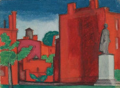 Oscar Bluemner (1867-1938), Red Building with Statue