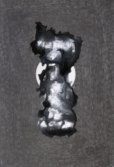 Ben Nixon Eclipse, 2021, graphite heavy background with grey, white and black abstract forms in the center