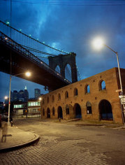 Brooklyn Bridge with Lighted Warehouse