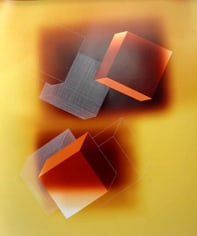 Two Orange Cubes in Orange Fields on Yellow, 2004