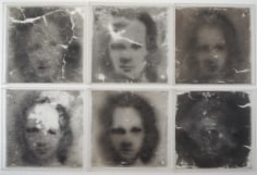 Oscar Mu&ntilde;oz. Narcisos, 1995. Coal dust over Plexiglas - 5 pieces. 13 1/2 x 13 1/2 x 2 in. (34.3 x 34.3 x 5 cm.) each