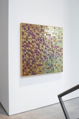 Ana Maria Tavares, On Contamination Series, 2015. Colored stainless steel and anodized aluminum, 47 1/2 in. x 47 1/2 in. x 2 1/2 in. each