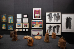 "The Doors of Perception." Installation view. Photo by Olya Vysotskaya., Works, from left: Sava Sekulić, Marilena Pelosi, Friedrich Schröder-Sonnenstern, Davood Koochaki, and Shinichi Sawada (center).