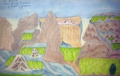 Joseph Yoakum (1890-1972) USA, Mt. Huerta near Juraz Mexico, c. 1970, Pen and colored pencil on paper, 12 x 19 in