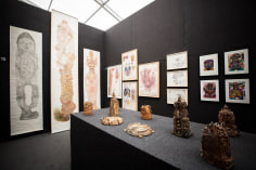 "The Doors of Perception." Installation view. Photo by Olya Vysotskaya., Works, from left: Guo Fengyi, Luboš Plný, Dwight Mackintosh, Noviadi Angkasapura, and Shinichi Sawada (center).