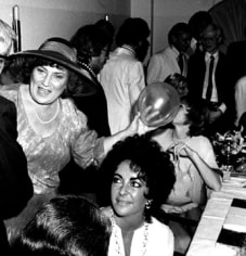 Ron Galella Bella Abzug, Liz Taylor, Shirley MacLaine, Mamie Van Vooren, Andy Warhol and Jacque Bellini at Bella Abzug's birthday party, Le Prive, NYC, July 30, 1976
