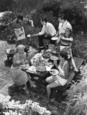 Sid Avery, Rock Hudson entertaining friends at his home in Hollywood, 1952