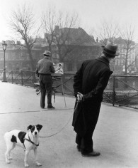 Robert Doisneau, Fox Terrier sur le Ponts de Arts (Fox Terrier on the Pont des Arts), with painter Daniel Pipard, Paris, France, 1953