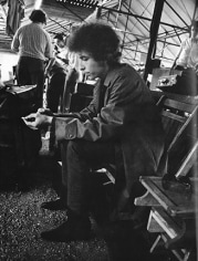 Daniel Kramer, Bob Dylan in Raincoat, Sitting Backstage, Forest Hills Stadium, New York, 1965