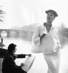 Louise Dahl-Wolfe, Suzy Parker in Balenciaga along the Seine, Paris, France, 1953