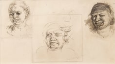 Isabel Bishop, Laughing Heads, Study Drawings, ink on paper, 7 x 9 1/4 inches