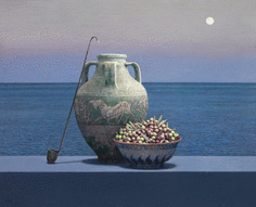 Guillermo Mu&ntilde;oz Vera, Olives of the Mediterranean, 2020, oil on canvas mounted on panel, 31 1/2 x 39 3/8 inches, 80 x 100 cm