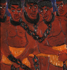 Winfred Rembert The Slave Brothers, 2013 dye on carved and tooled leather 10 1/2 x 10 1/2 inches