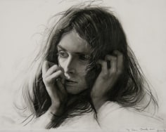 Steven Assael, Jacob Holding Hair, 2021, graphite and crayon on paper,10 3/4 x 13 7/8 inches
