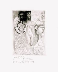 PABLO PICASSO (1881-1973)  Muse montrant &agrave; Marie-Th&eacute;r&egrave;se pensive son Portrait sculpt&eacute;, 1933 (March 17. III, Paris) etching and drypoint printed on Montval laid paper with Picasso watermark 10 1/2 x 7 5/8 inches (image) 16 7/8 x 13 1/4 inches (sheet) One of 2 or 3 artist proofs printed before steel facing, of the seventh (final) state Signed in pencil lower left &ldquo;Picasso&rdquo; Inscribed in pencil lower left &quot;Pour Fr&eacute;laut,  Paris le 27 Avril 1942&quot;  Printed by Lacouri&egrave;re, 1942  (Bloch 0257) (Baer 299.VII.A.b)
